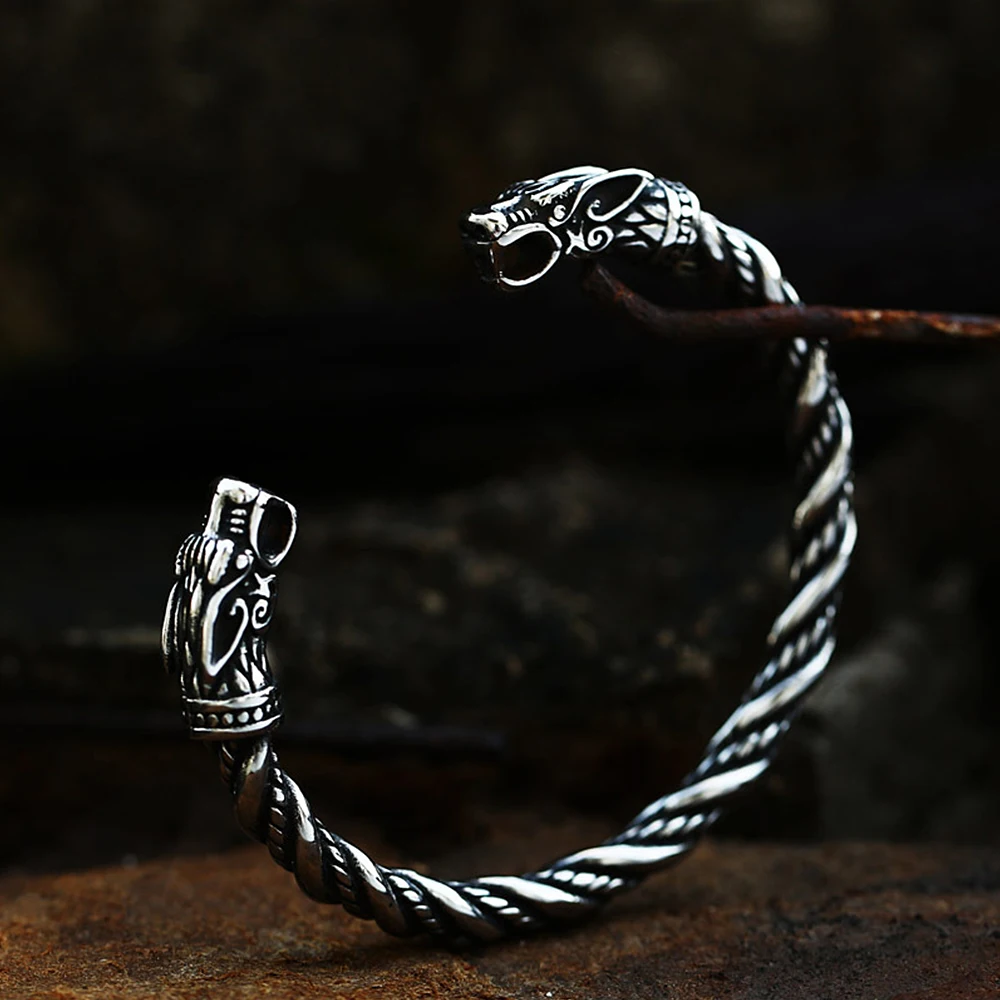 Nordic Viking Vintage Totem Stainless Steel Men's Bracelet Color : Black Hip Hop Rock Punk Bracelet Pirate Amulet Bracelet 