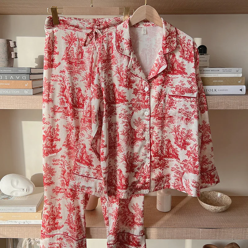 2024 Design Sensory Silk Nightwear Women's Long sleeved Lapel Fashion Nightwear Set Home Furnishing pajamas for women sleepwear