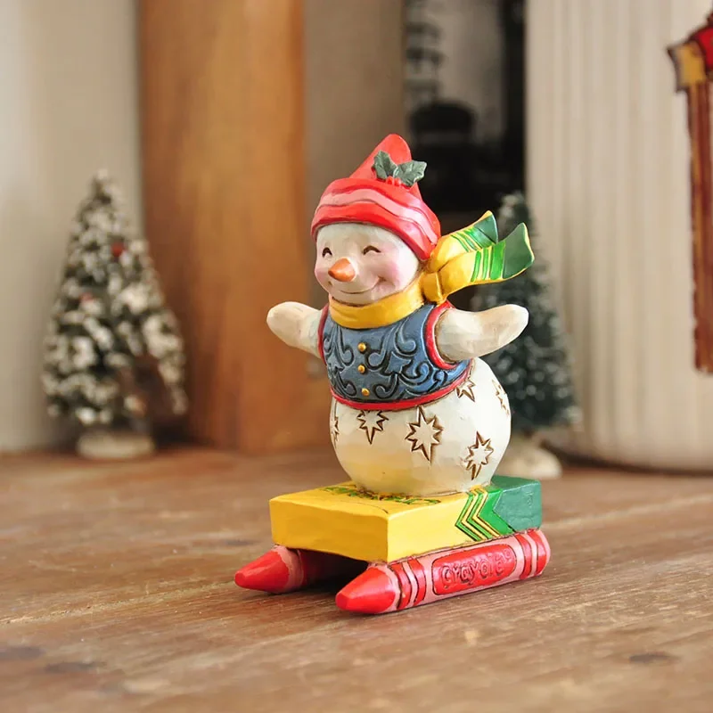 

Окрашенные деревянные поделки, резные фигурки снеговика, праздничный декор, рождественские украшения для гостиной