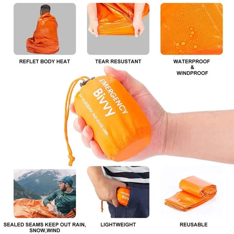 Outdoor Life Bivy Emergency Sleeping Bag Thermal Keep Warm Waterproof Mylar First Aid Emergency Blanke Camping Survival Gear