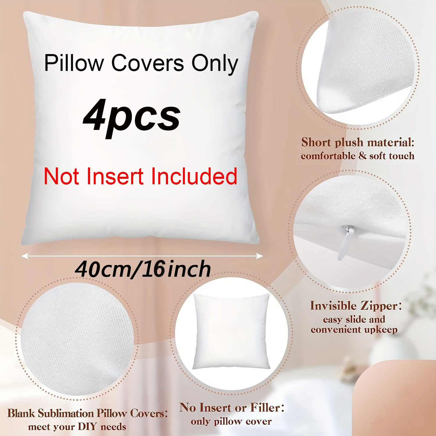 MAIKESUB 4-Pack Sublimation Blank Lattice Pillow Cases - 15.7 X 15.7 Inch, Polyester With Invisible Zipper, DIY Printing
