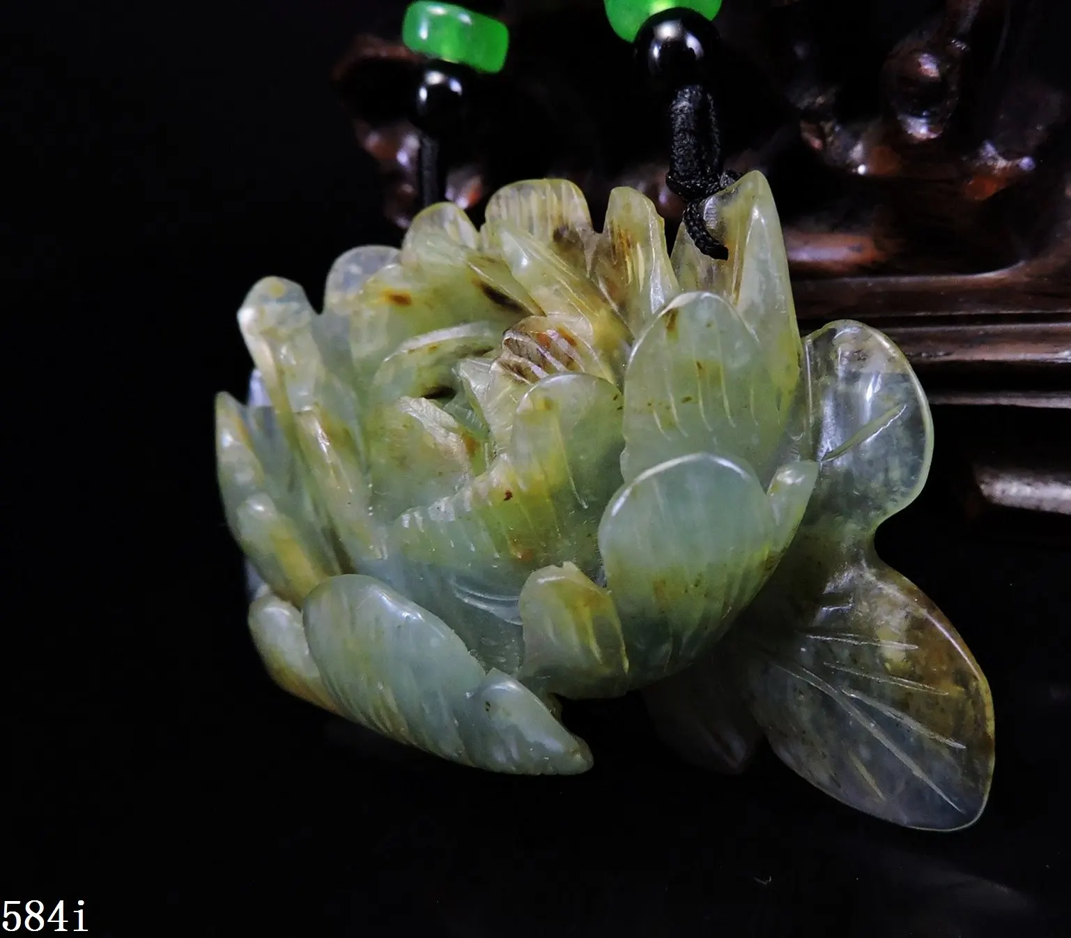 

Jade Jewelry Natural Jade Pendant Necklace Hand-Carved peony flower Jadeite Necklace Pendant Gift No Treatment 584i