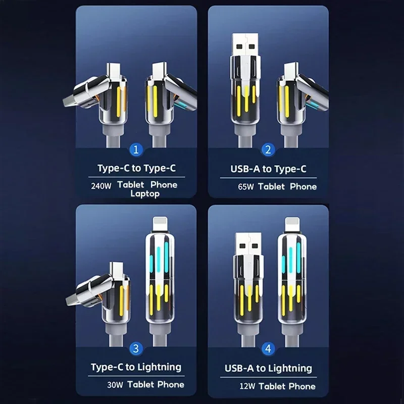 Eary USB C Cable 4-in-1 USB-C (6ft) 240W USB-C Charger Data USB-C Fast Charging for iPhone 15 MacBook  iPad  iPhone  Samsung