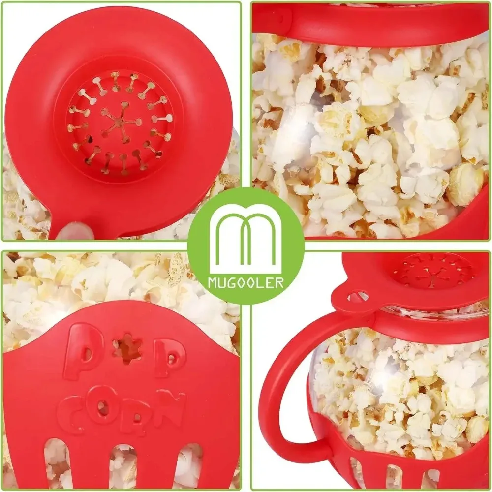 Microwave Popcorn Maker Microwave Popcorn Popper Bucket Mini Machine Safe Borosilicate Glass 3-in-1 Silicone Lid