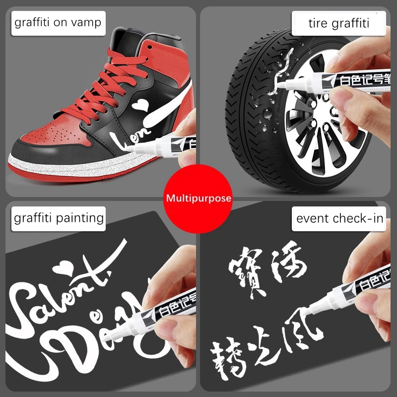 White Marker Pens 2.0mm Oil Waterproof Tire Marker DIY Graffiti Sketching Markers Stationery Wrting School Supplies