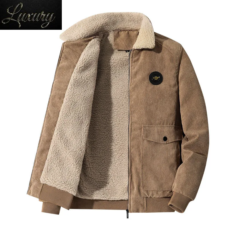 

Fleece Jacket Men's Winter New Corduroy Thick Warm Casual Cargo Coat Lamb Velvet Outdoor Bomber Military Outerwear 5xl