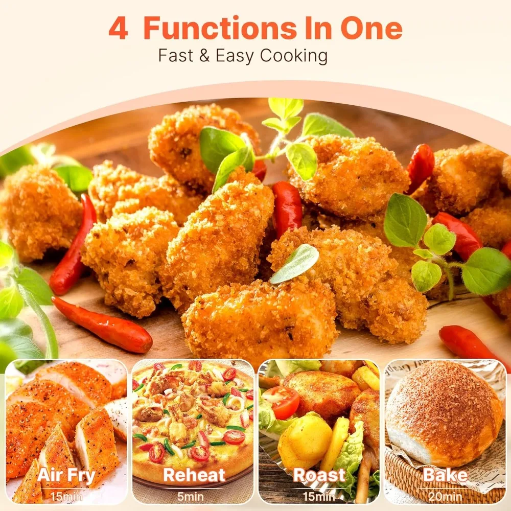 Small Compact Air Fryer, 2.1QT, 4-in-1 Small Mini Airfryer 98% Less Oil, Adjustable Temperature Control w/ 60min Timer, Quiet 3