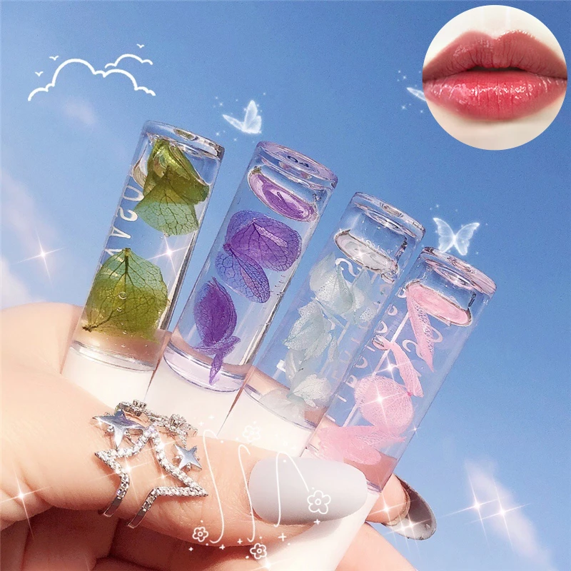 

Растительные лепестки, масло для губ, прозрачный бесцветный блеск для губ, прозрачный, милый, блестящий, косметика для ухода за губами