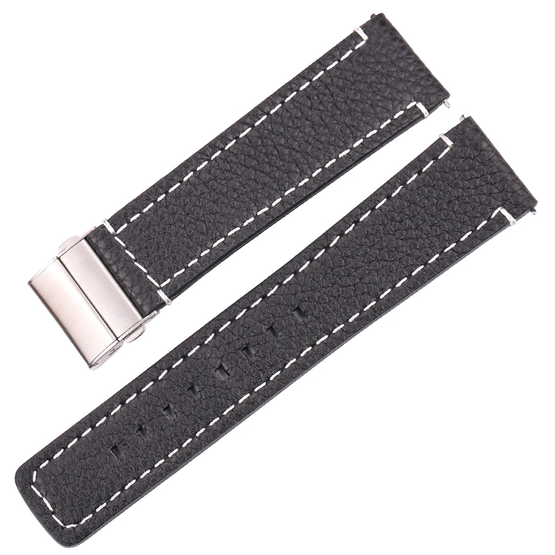 Elegant Genuine Leather Watch Band Strap - Soft Cowhide with Deployment Clasp in Various Colors and Sizes