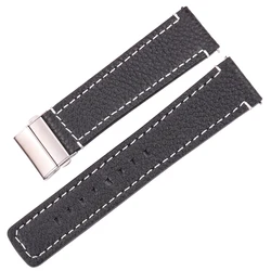 Elegant Genuine Leather Watch Band Strap - Soft Cowhide with Deployment Clasp in Various Colors and Sizes - 22mm (Black)