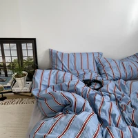 Linge de lit 100% coton housse de couette rayure Queen Size 40s housse de couette taie d'oreiller housses de literie mode Textile de maison fronde nordique 1