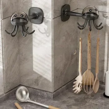 360° Rotatable Multifunctional Wall Adhesive Six Claw Hook Kitchen Bathroom Convenience Hanging Stickers Without Drilling Hook