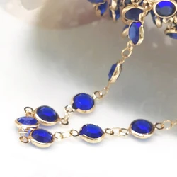1 Meter 6mm Colorful Crystal Beaded Necklace Chain for DIY Jewelry and Crafts (A - Royal Blue - KC Gold)