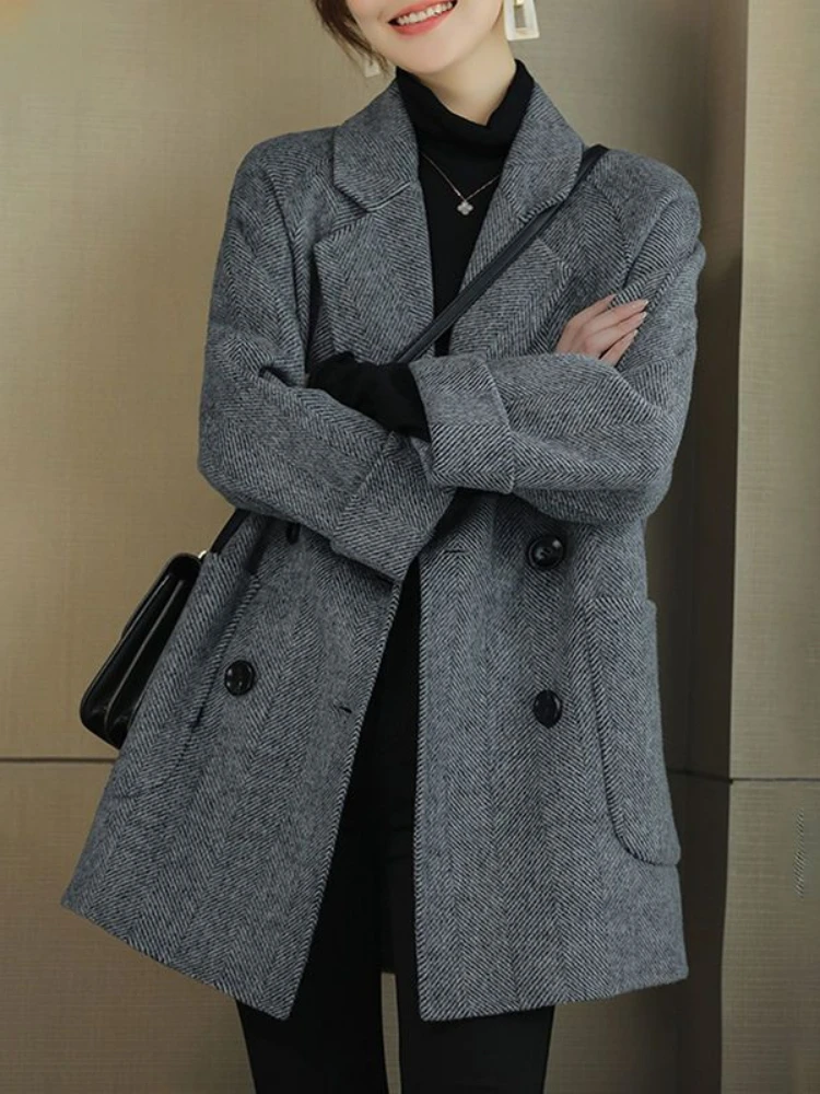 

Woman Winter Coat Autumn Winter New Style Simplicity Casual Wool & Blends Coats Korean Version Fashion Loose Woolen Overcoat