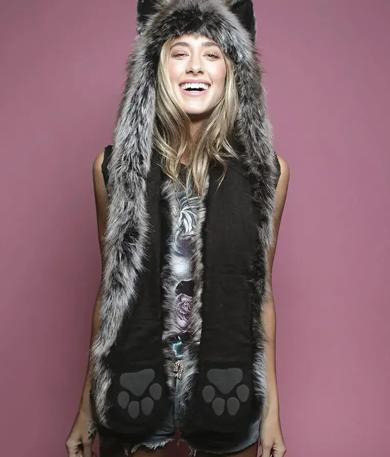 Winter Hood Animal Hat Ear Flaps Hand Pockets 3in1 Animal Hood Hat Wolf Plush Warm Cap Scarf Gloves Costume
