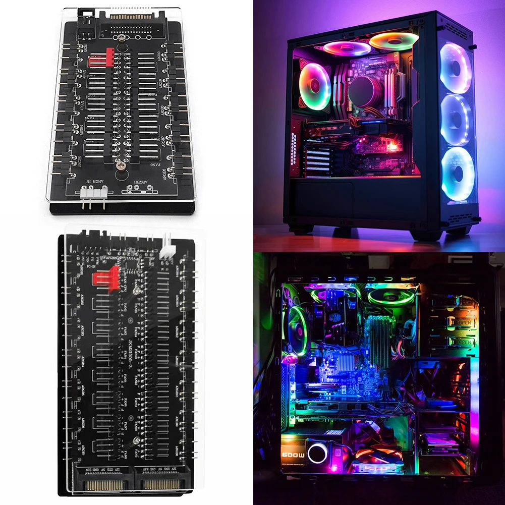 4Pin PWM & 5V 3Pin ARGB Case Fan Hub Adapter SATA Power 10/16 Hub ARGB&PWM HUB 2-in-1 Expansion Box Fan Controller Hub Splitter