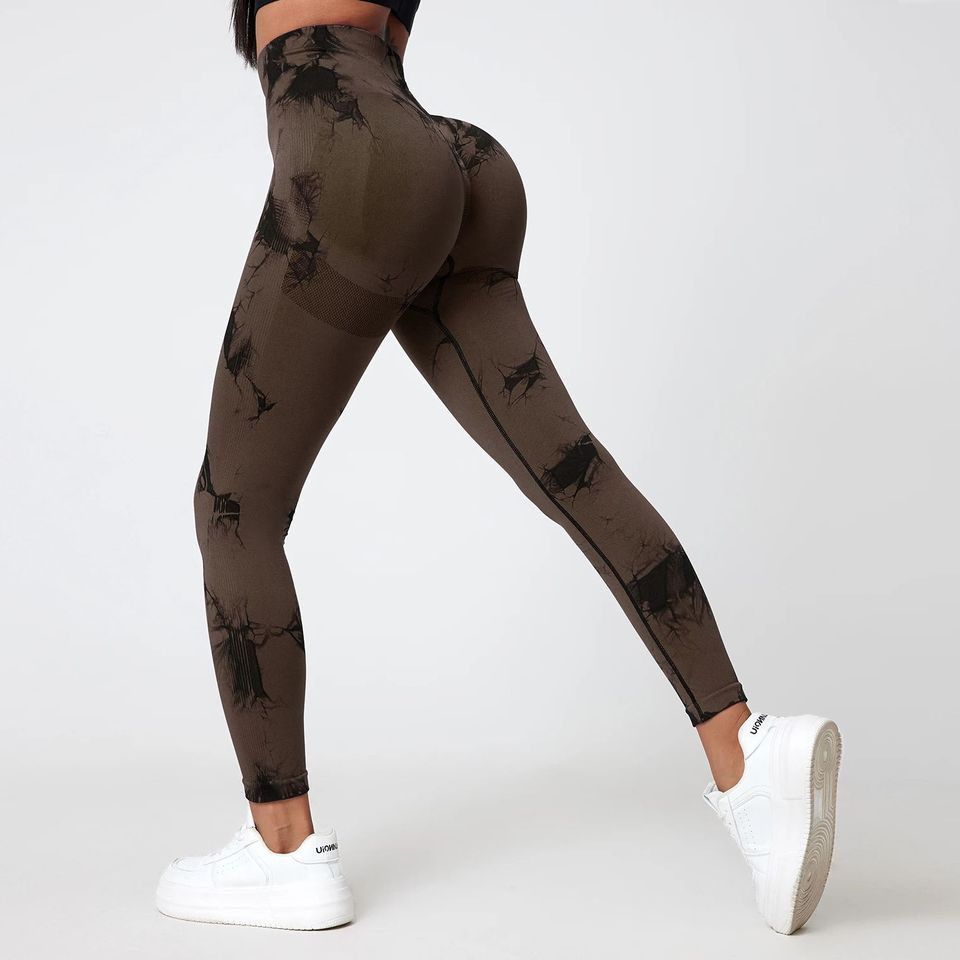 Women's Tie-Dye Seamless Sexy High Waist Pants Stretch Fitness Yoga Cycling Running Push up Leggings