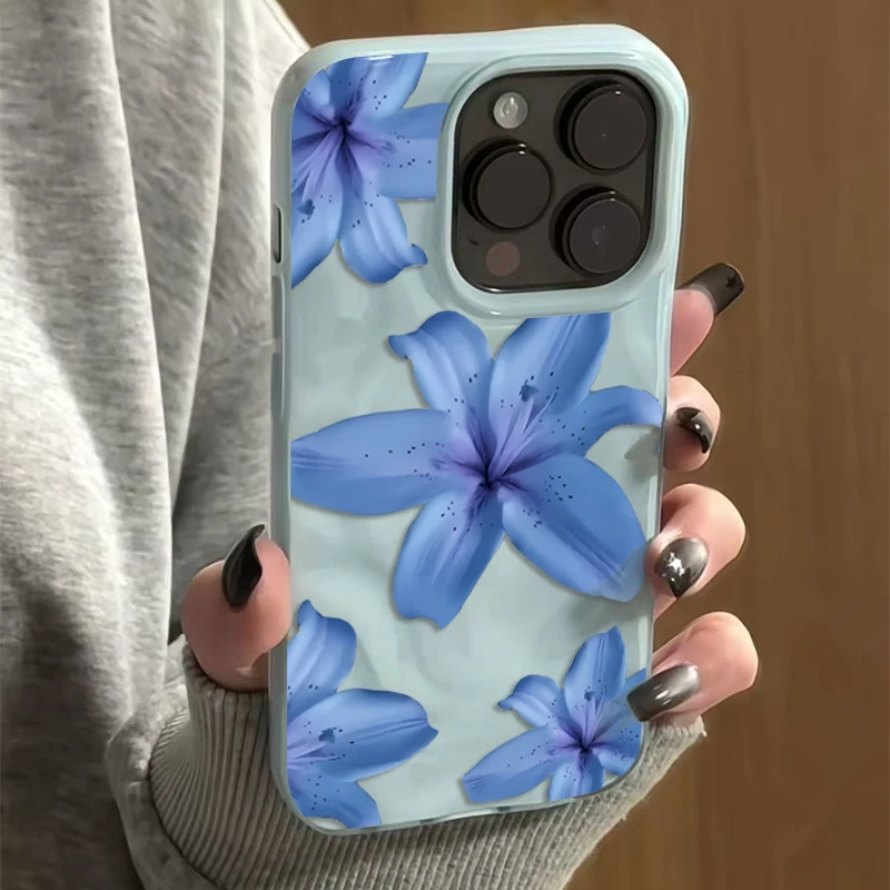 Blue Lily Flower Elegant Pattern Shockproof Soft Phone Case Cover