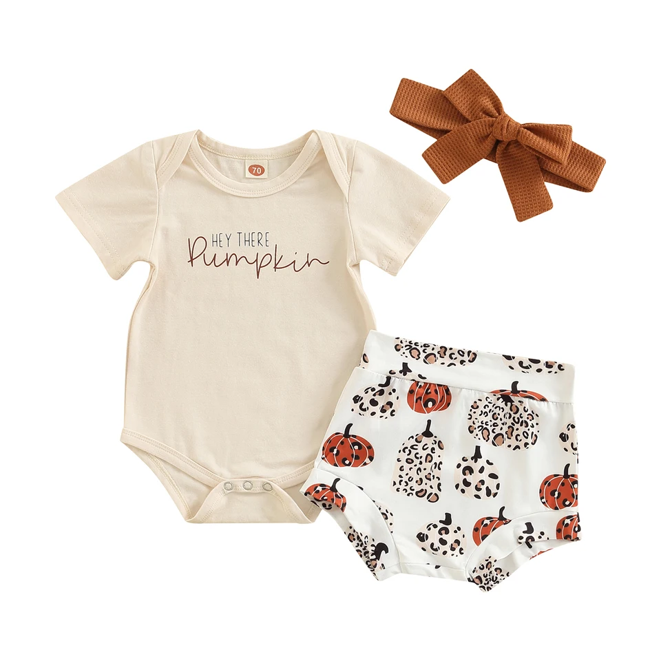 Baby Girls Pumpkin Romper and Shorts Set
