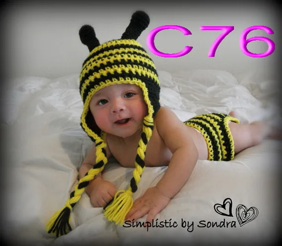 

Special clearance - Baby handmade crochet Cartoon apis florea hat with Diaper Cover 2pcs/set Newborn Photo Prop 0-12Month