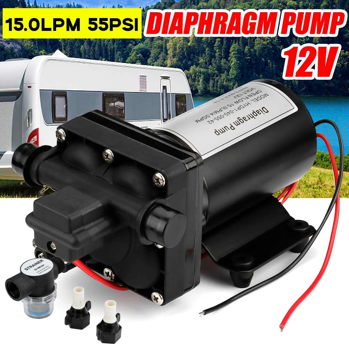 

12V 15.0LPM/4.0GPM 55PSI Diaphragm Water Pressure Pump for Caravan/RV/Boat/Marine High Pressure Supply 4 Chamber