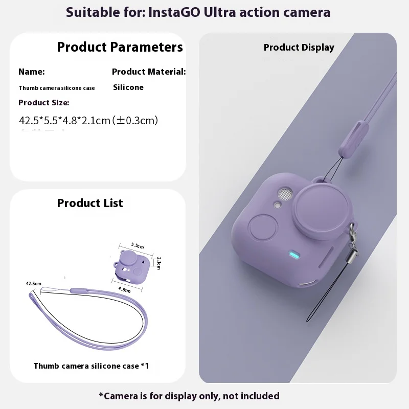 LEWOTE Accessories Kit Compatible With Insta360 GO 3S [Silicone Camera Case Cover And Lens Cap][2Pcs Screen Protector Film][Carrying Case Bag With Auto Locking Carabiner And Anti-loss Lock] (Grey - View #3