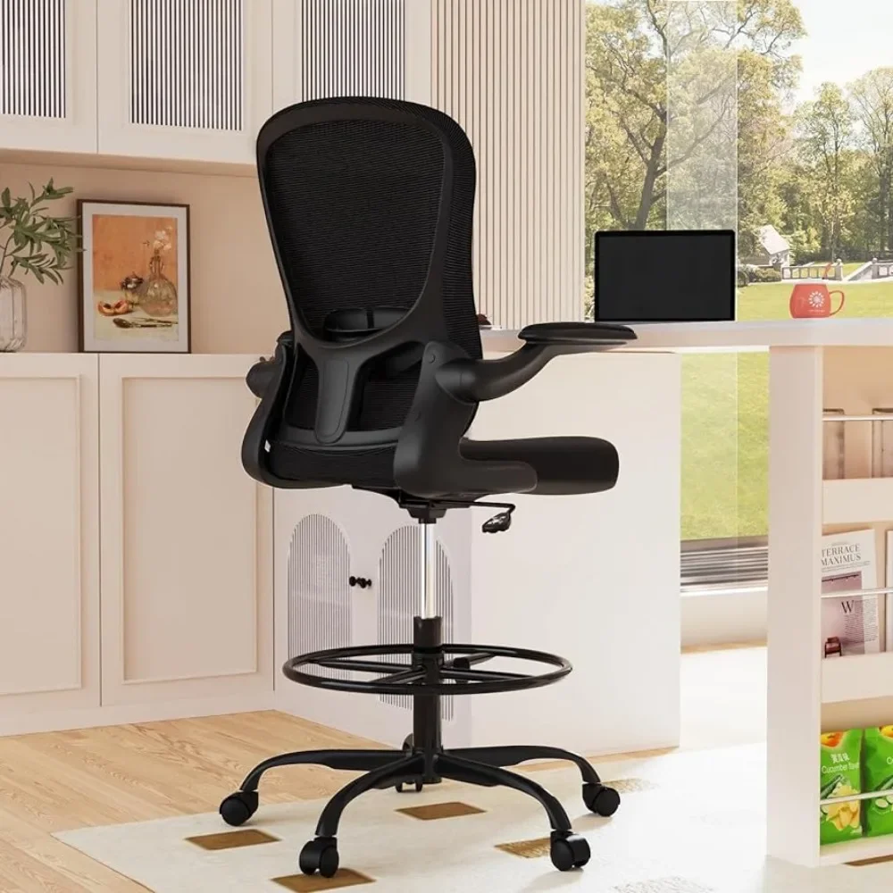 Office Drafting Chair With Lumbar Support and Adjustable Footrest Ring Ergonomic Chair for Office Chairs & Sofas Gaming Gamer Pc