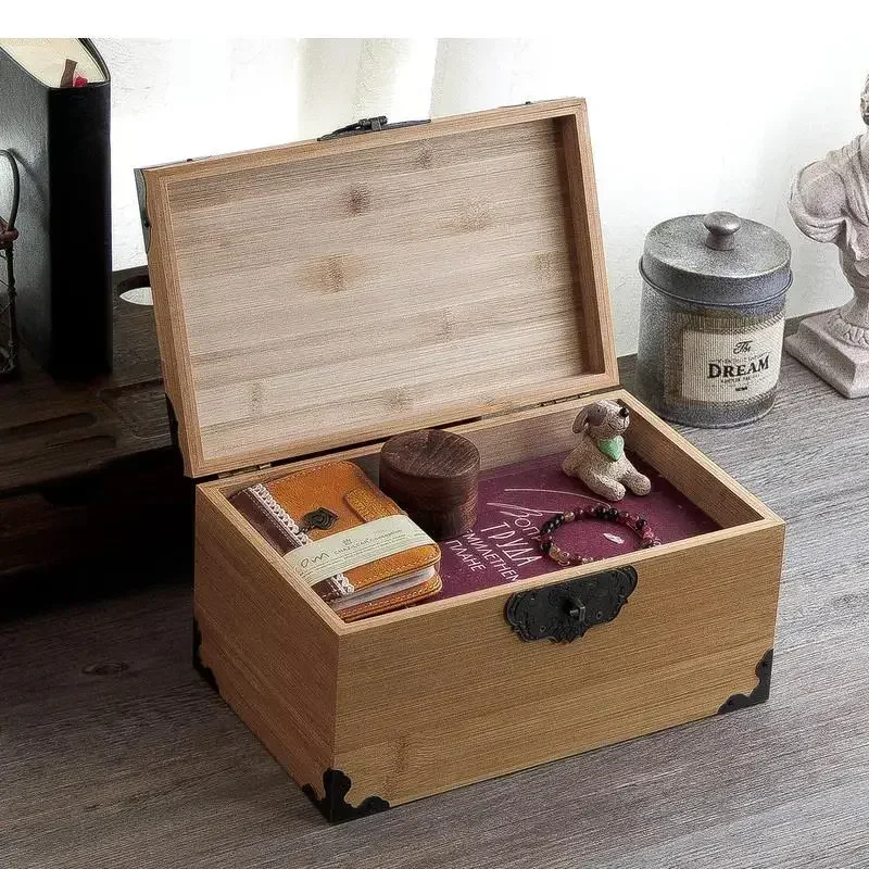 

Bamboo Desktop Cosmetic Organizer Jewelry Wood Box Rectangular Containers Cover Home Boxes Flip Bin Storage