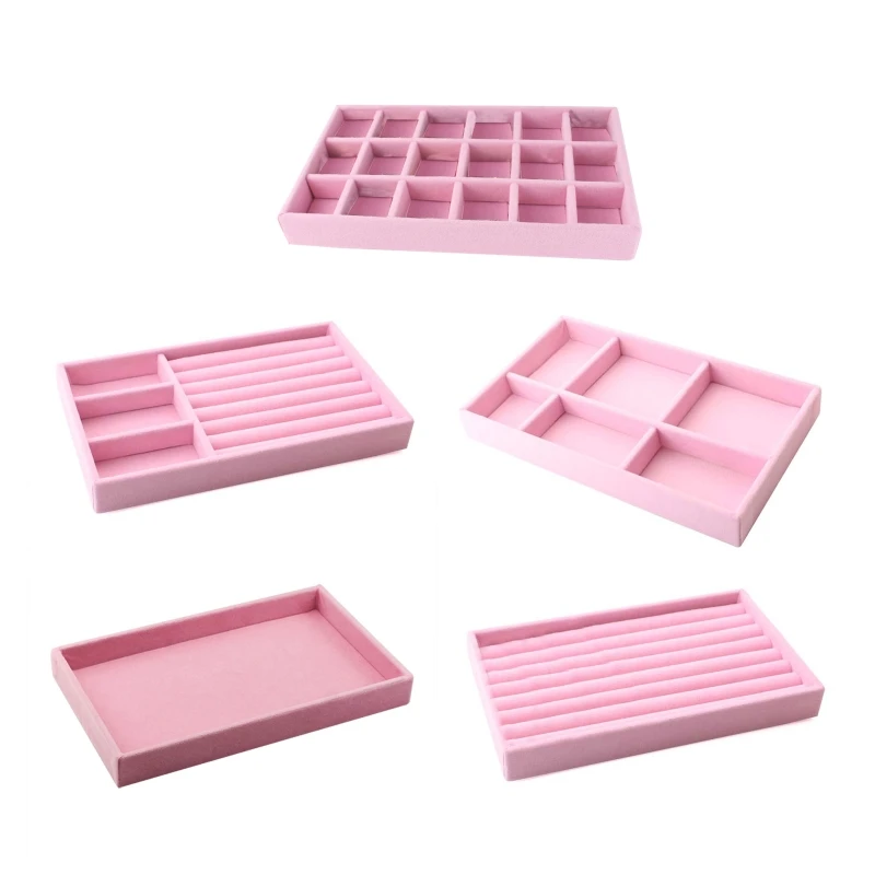 

Girl Heart Pink Flannel Jewelry Storage Tray Ring Box Earrings Jewelry Display Multi-lattice Storage Tray