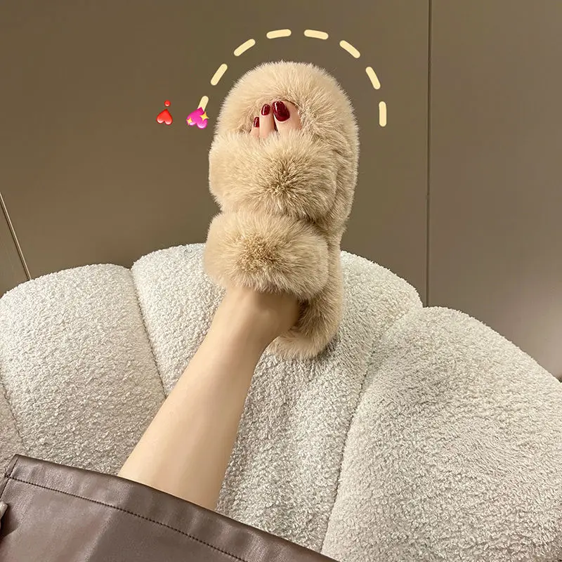 Woolen Cotton Home Slippers For Women In Autumn And Winter, Korean Version, Fashionable And Versatile Non Slip Plush Slippers