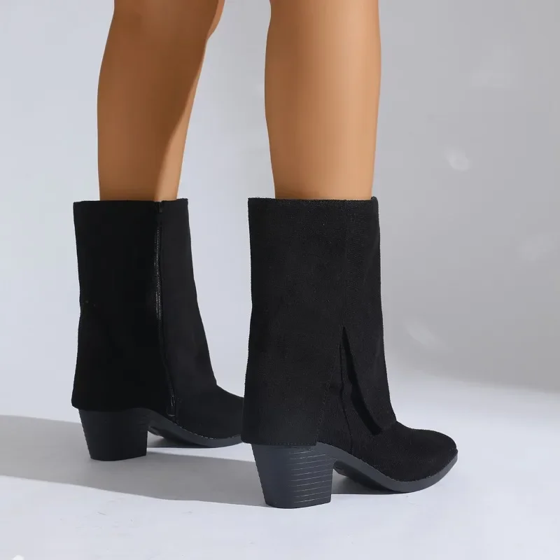 Women's Fashion Boots	Pointed Toe Rough Heel Side Zipper Short Boots Fashion Retro New Autumn and Winter Plus-size Trouser Boots