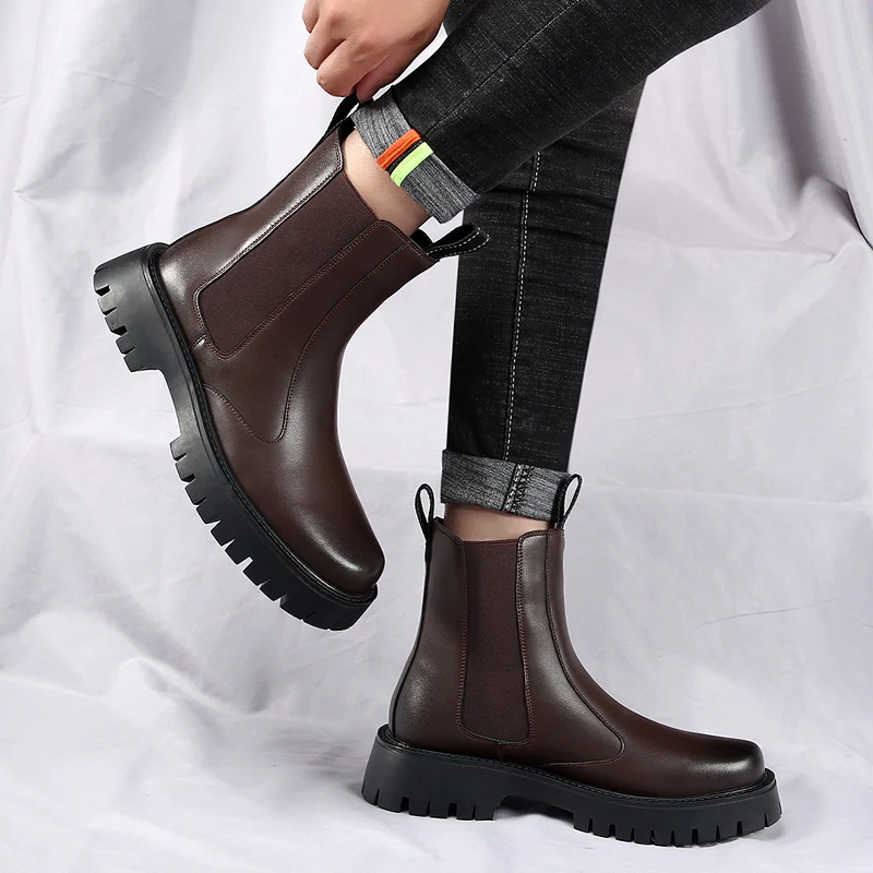 Bottines chelsea homme, boots en cuir classiques avec élastique_voghion.com