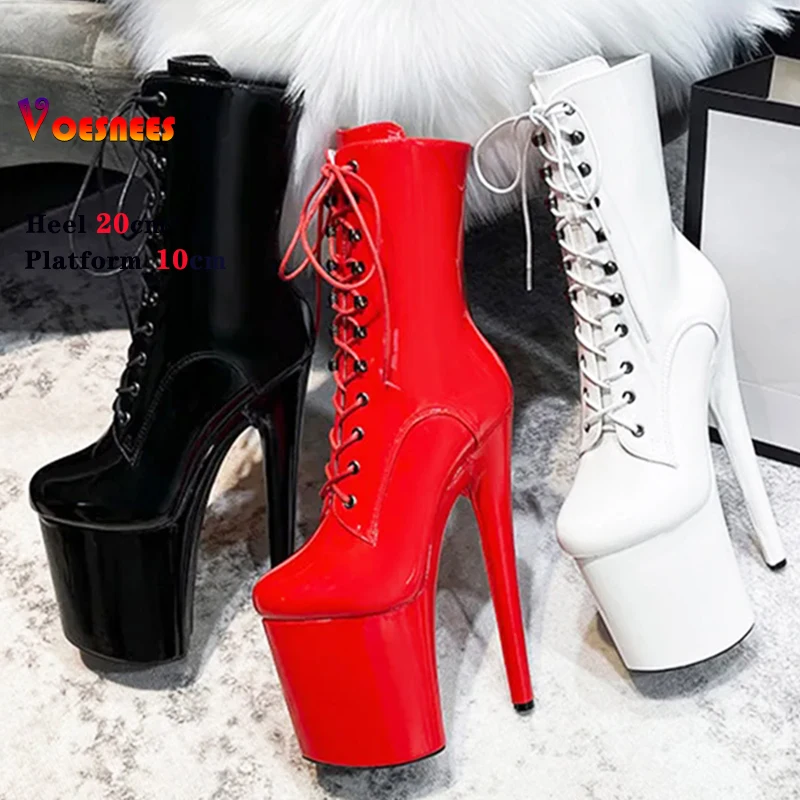 20cm 8inchs Ultra-high Heels Women Boots Stage Steel Pole Dance Shoes Platform Zipper Lace-up Ankle Boots