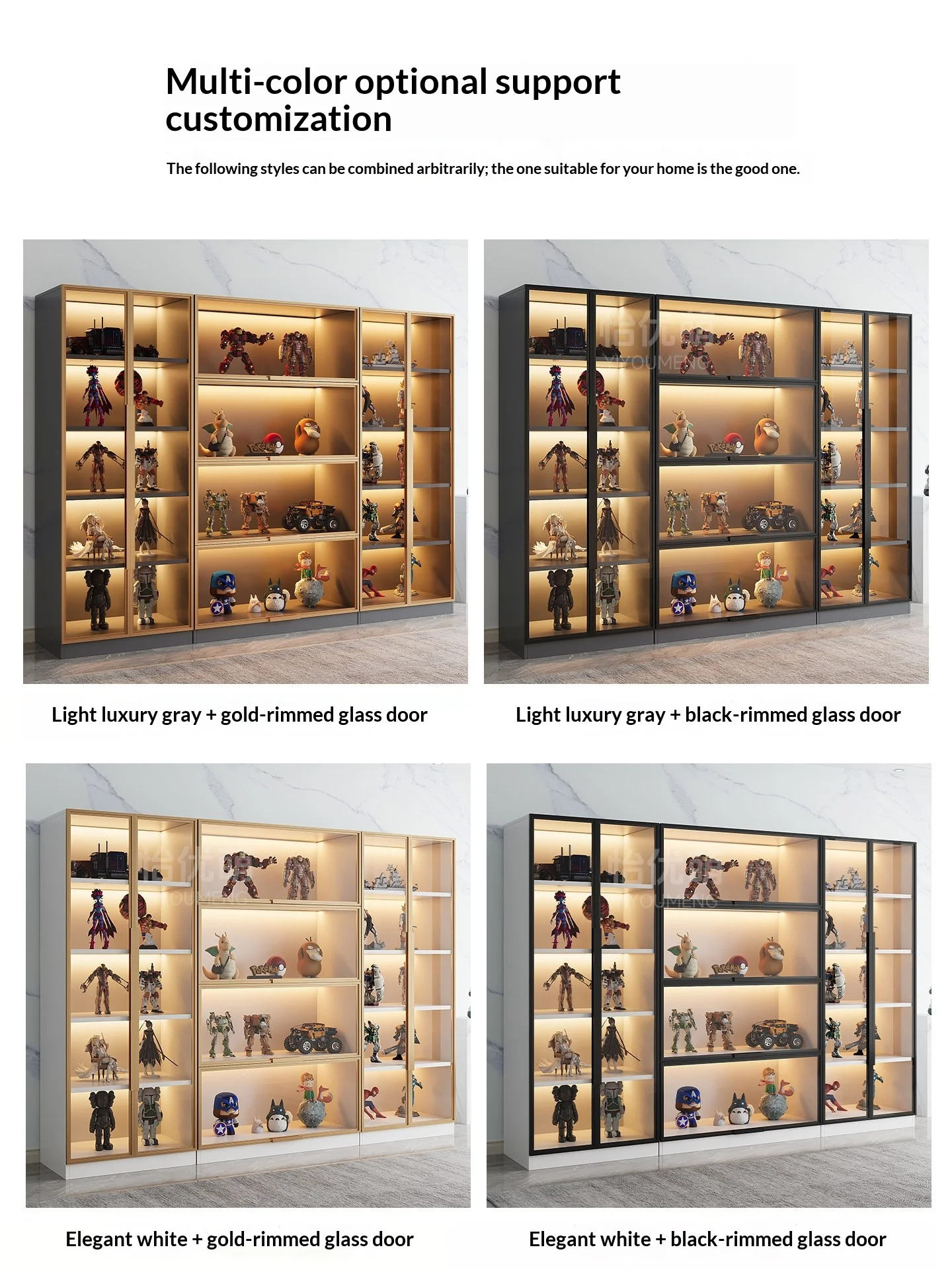 Vetrina Espositiva Personalizzabile con Porta in Vetro Temperato, Luce LED, Grande Capacità, Scomparti Multipli, Telaio in Alluminio, Eco-Friendly - immagine 5