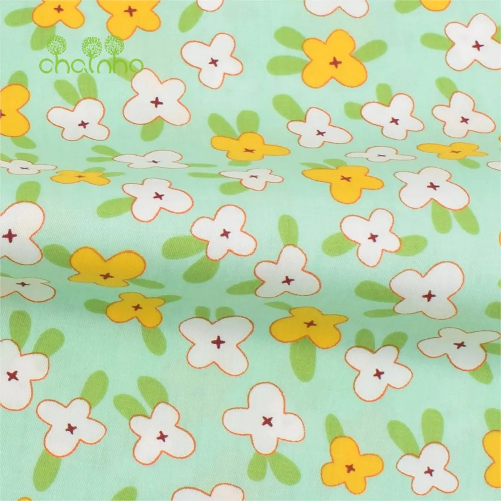 Chainho,Printed Twill Weave Cotton Fabric,Patchwork Cloth,DIY Sewing Quilting Material,Green Love Series,4 Specification,CC392