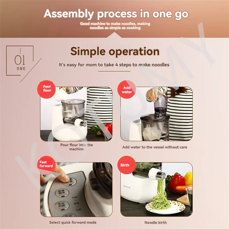 Automatic Noodle Press Machine with 6-speed Adjustments Fresh Pasta Dough Various Shapes Making Noodle Maker Machine
