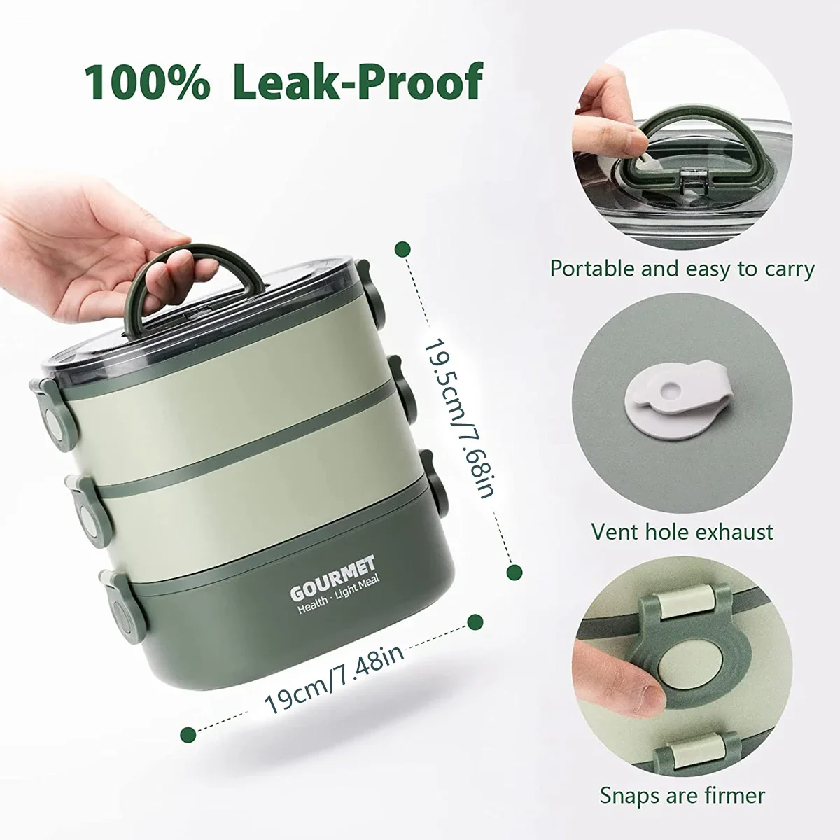 2000ML 3-Tier Lunch Box Stackable Bento Case Sealed Leak-proof Meal Box Microwave Safe Portable Students Workers Food Container