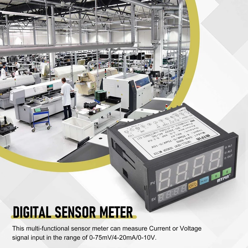Sensor Module mypin Digital Sensor Meter Multi-Functional ligent Led Display 0-75Mv/4-20Ma/0-10V 2 Relay Alarm Output Da8-Rrb