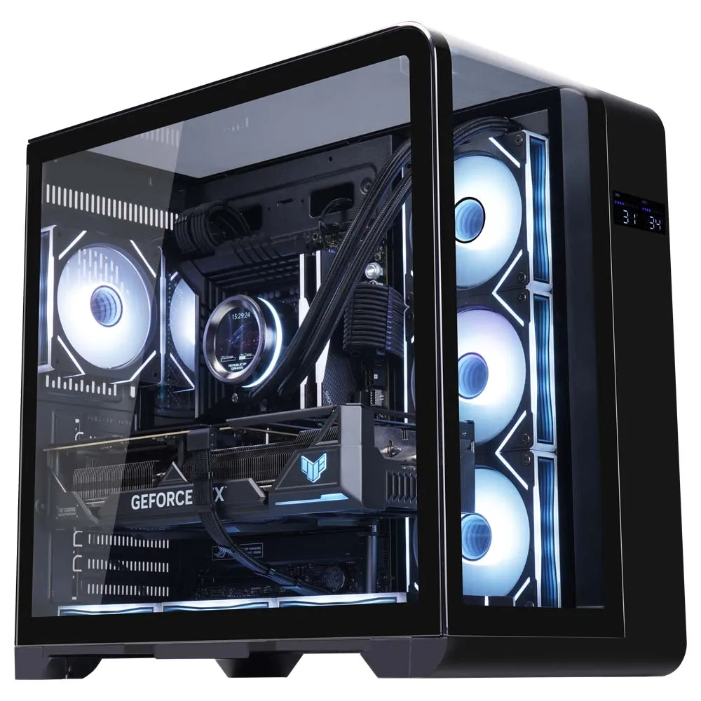 WJCOl'hyMAN-Coque de gaming noire en verre transparent avec 7 positions de ventilateur, version Guardian, 2 c&ocirc;t&eacute;s, 360