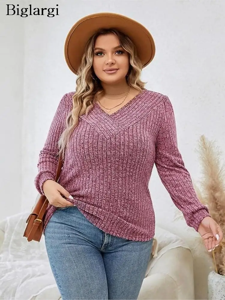 

Plus Size Autumn Winter Pullover Knitted Tops Women V-Neck Bodycon Fashion Ladies Sweaters Long Sleeve Casual Woman Sweater 2023