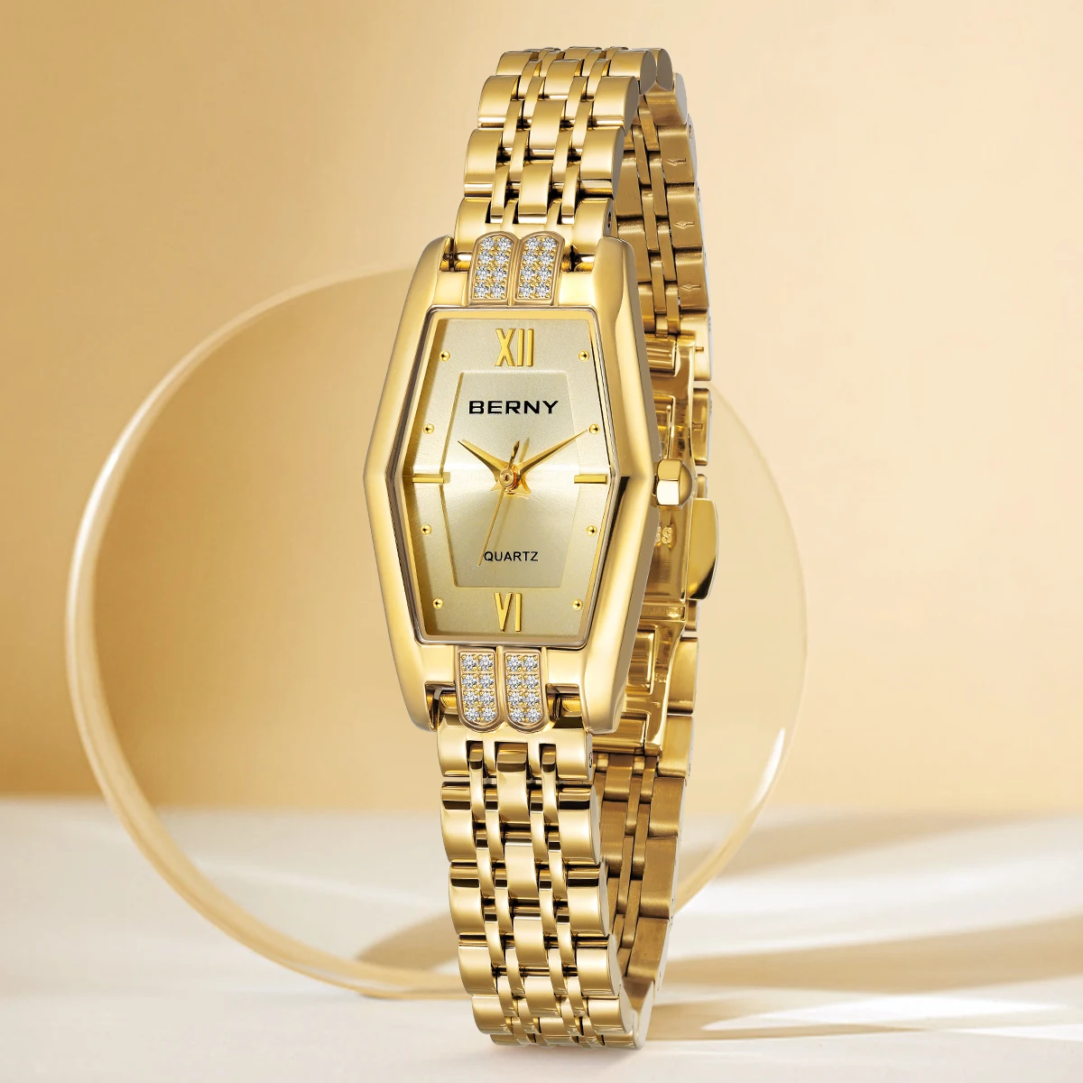 ساعات بيرني الذهبية للنساء أنيقة ورائعة وسداسية لل...