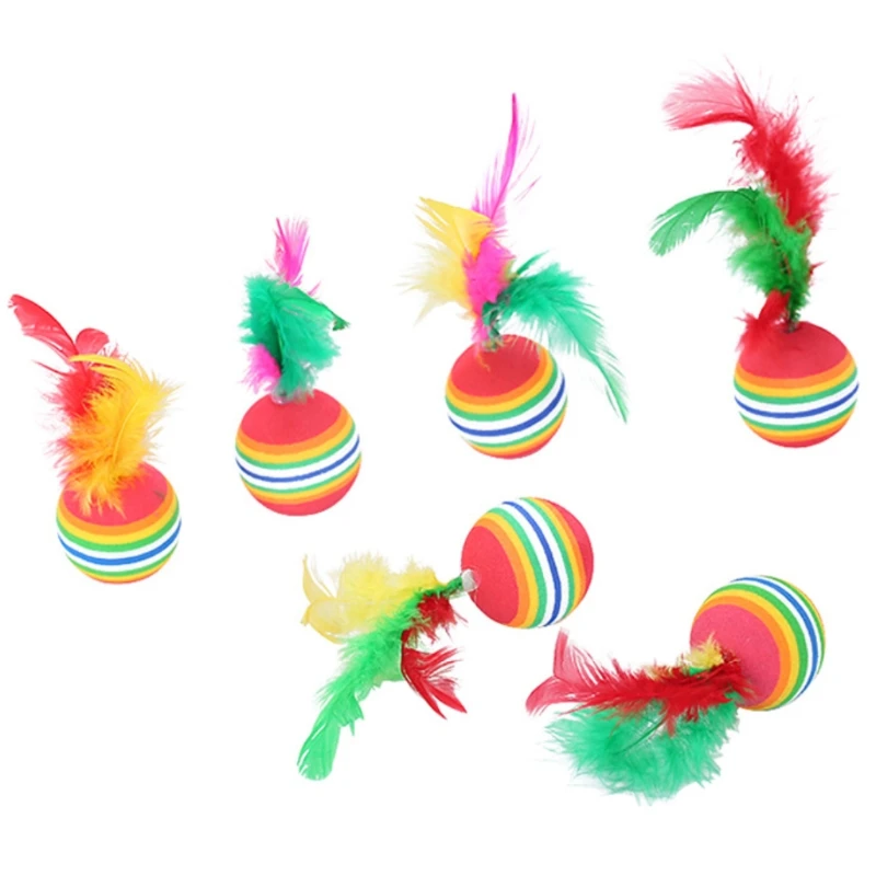 

EVA Rainbow Ball with Feather Light Foam Throwing Funny Interactive Playing Chew Toy