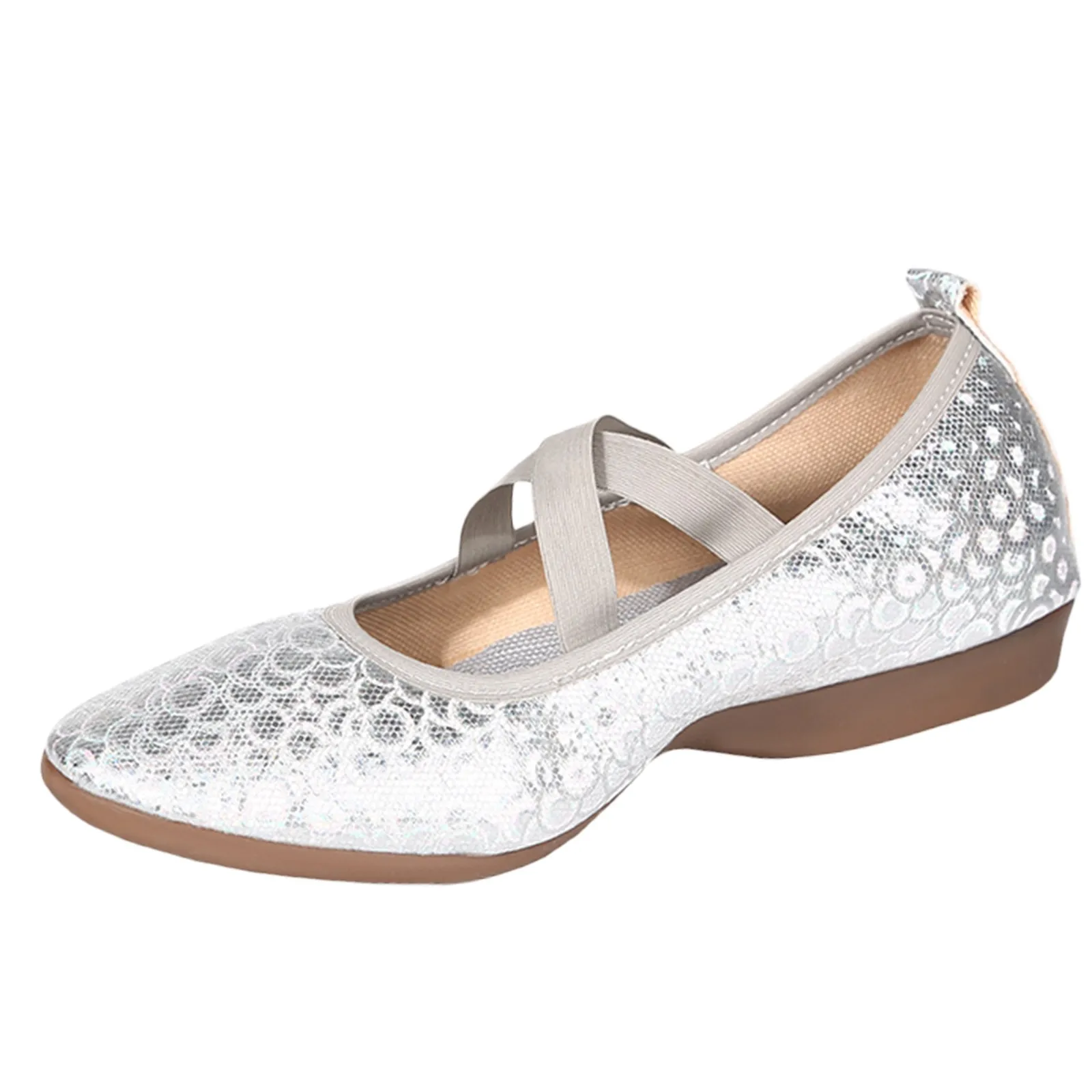 Glitter Asakuchi Latin Dance Shoes Women'S Solid Color Soft Sole Dance Shoes Stretchy Broadband Silver Line Zapatillas De Mujer 6