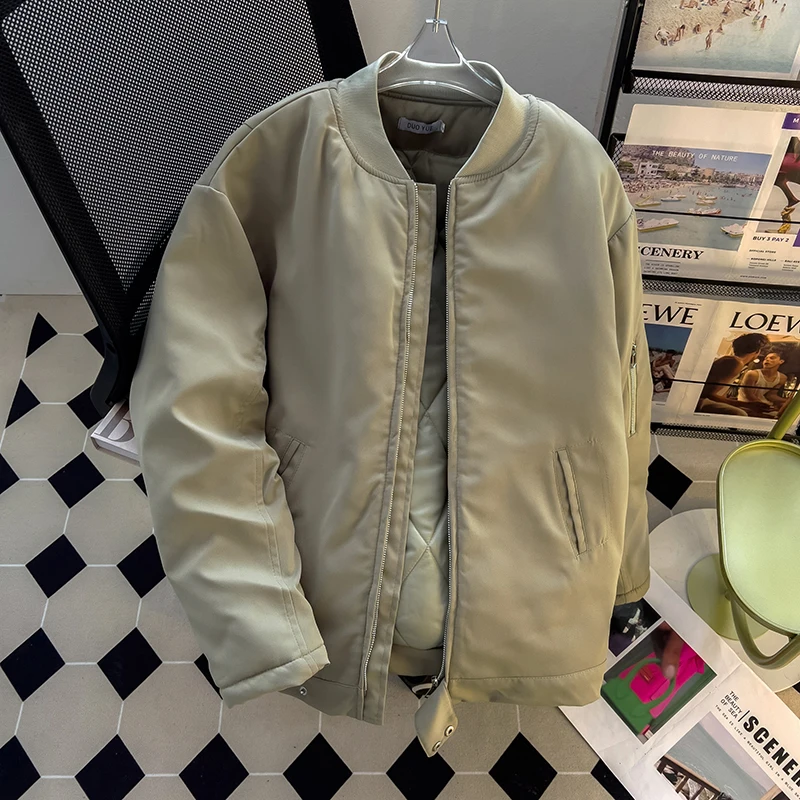 

2024 Thick Casual Men's Jacket Warm Solid Color Collarless Coat High Quality Male Fashion Winter New Style Parkas Clothing E65