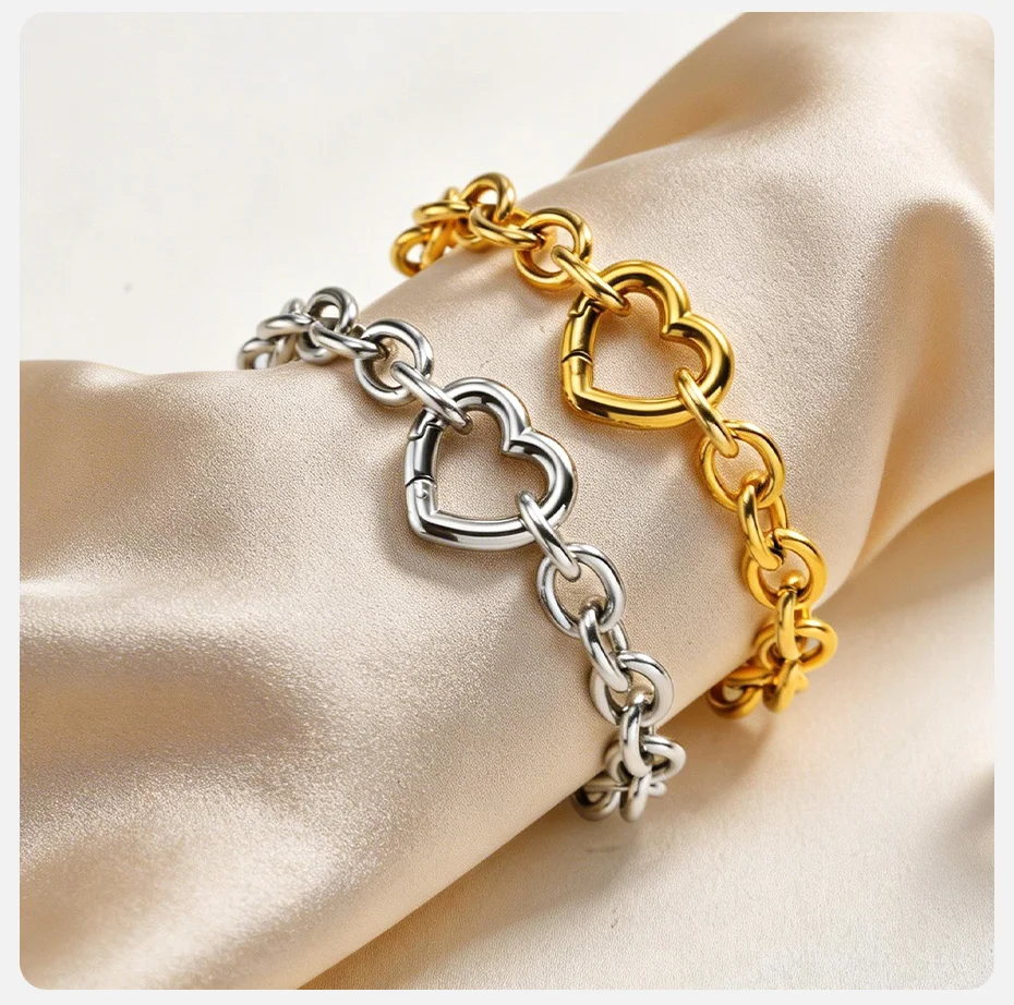 Vnox Minimalistisches Silberfarbenes Armband mit Glatter Runder Kreuz-Herz-Schnalle, Edelstahl Chunky-Ketten-Halsketten Schmuckgeschenk – Detail 6