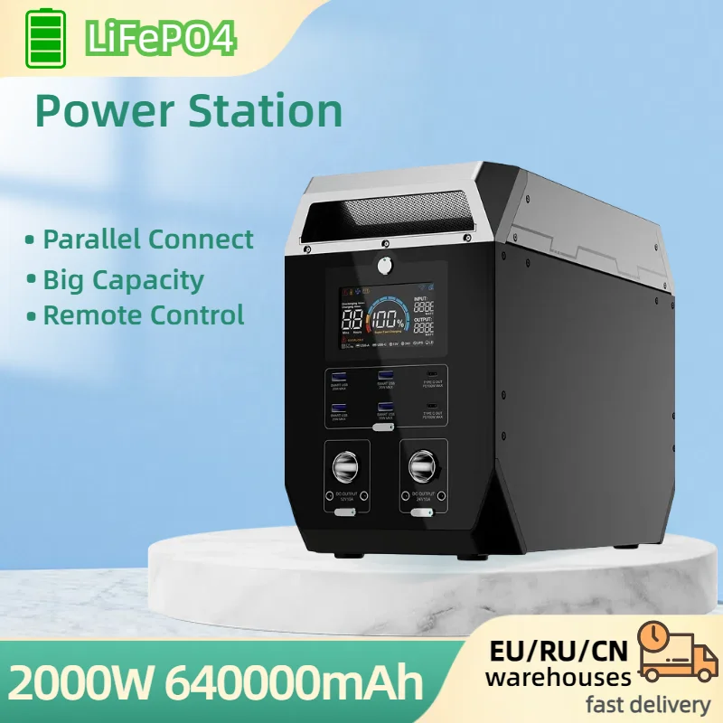 

2000W 640000mAh Power Station for Camping Road Trip Outdoor Activities 2048Wh Portable Solar Generation Backup Power for outage