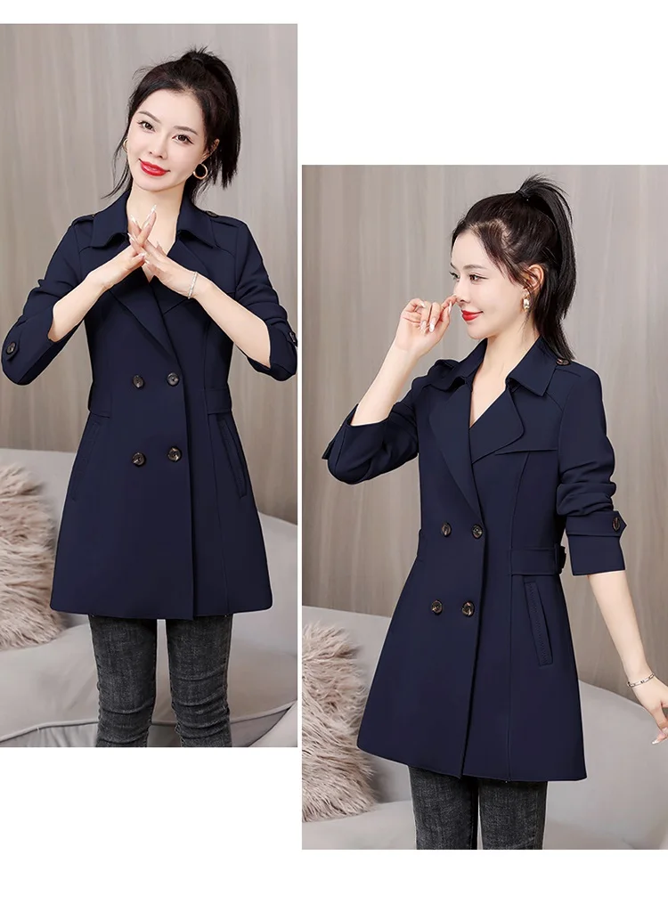 Women's Trench Coat Spring Autumn 2023 New Fashion Temperament Slim Outwear Double breasted Casual Solid Female_voghion.com