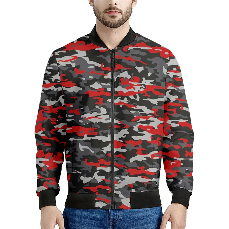 thumbnail image 1 of Chaqueta con estampado de camuflaje para hombre, colorida chaqueta de manga larga con estampado 3D, chaquetas casuales holgadas con cremallera para deportes de calle, 1 of 5
