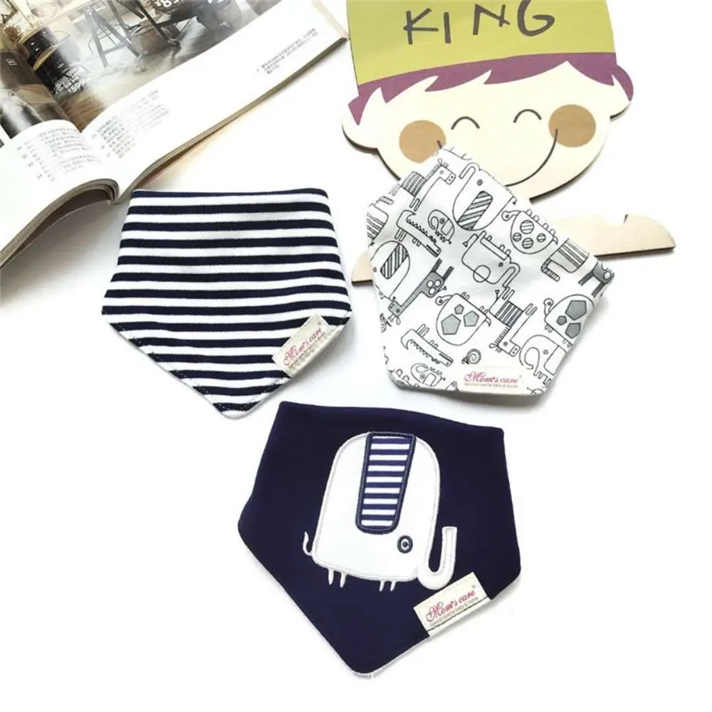 Cotton Material Baby Bibs Stripes Pattern Cartoon Design Drool Bibs Triangle Shape Soft Texture Burp Cloths Baby Boys Use