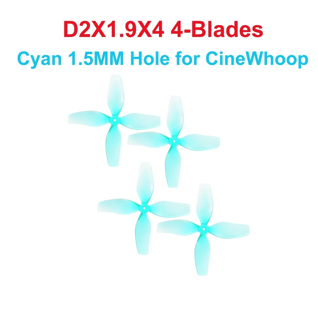 HQProp D2X1.9X4 51mm Hélices 4-Blades Cyan/Gris 1.5mm pour Cinewhoop